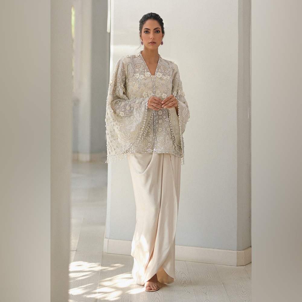 BUY NOW ❤️ NEW Ivory Beaded Jacket, crop top and slit skirt (wedding)